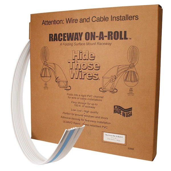 Flat Elbow Raceway, FWF Series, 0.38 in W, 0.38 in H, 50 ft L, White
